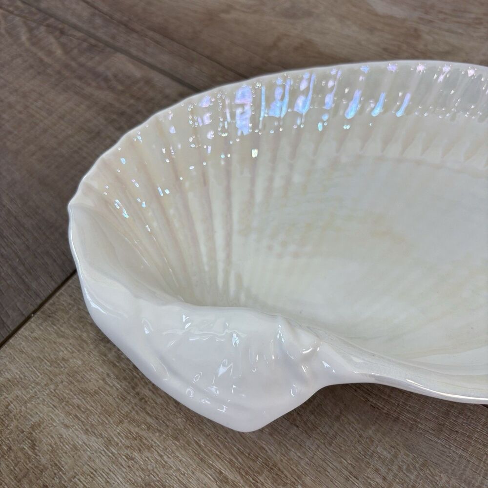 Wedgwood Nautilus Lustre 12" Oyster Seashell Dish England Bone China Iridescent - Picture 11 of 16